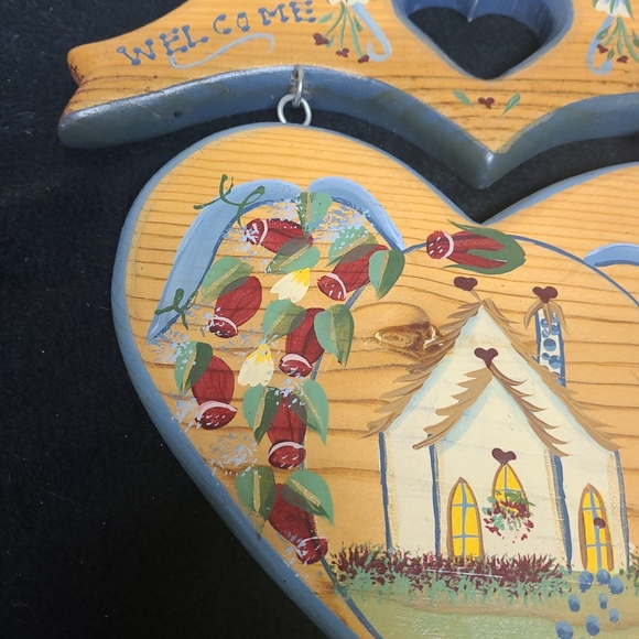 Vintage Cottagecore Welcome Friends Handpainted Folk Art Sign Made in Mexico - Picture 2 of 6